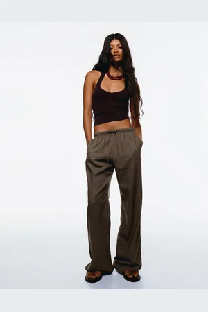 Bershka Pantaloni Misto Lino Con Elastico In Vita Donna Xl