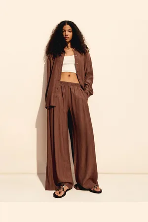 Bershka Pantaloni Wide Leg Morbidi Con Texture E Laccio Donna Xl