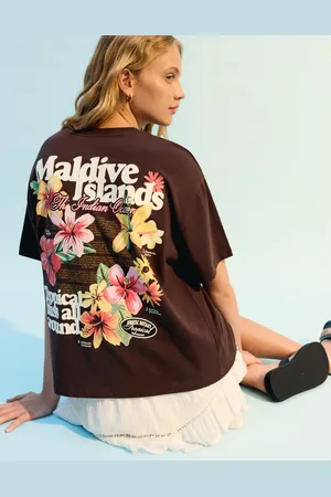 Bershka Maglietta A Maniche Corte Oversize Stampa Donna S