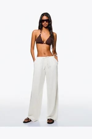 Bershka Pantaloni Misto Lino Con Elastico In Vita Donna Xl