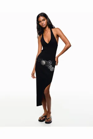Bershka Vestito Midi Con Collo Halter Donna Xs