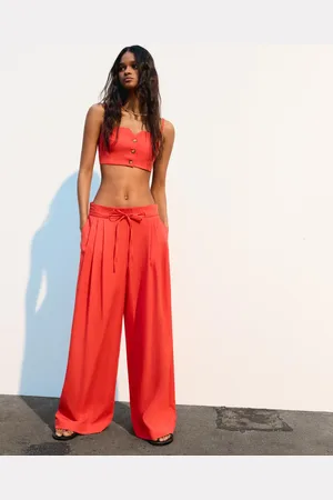 Bershka Pantaloni Wide Leg Morbidi Con Pieghe Donna M