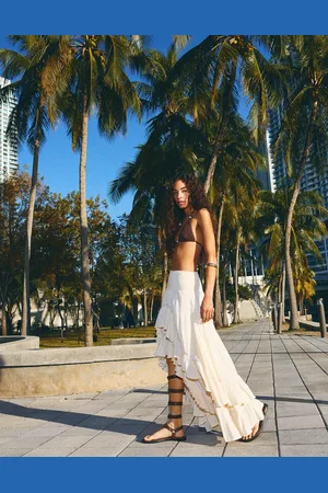 Bershka Gonna Maxi Asimmetrica Con Texture E Merletto Donna L