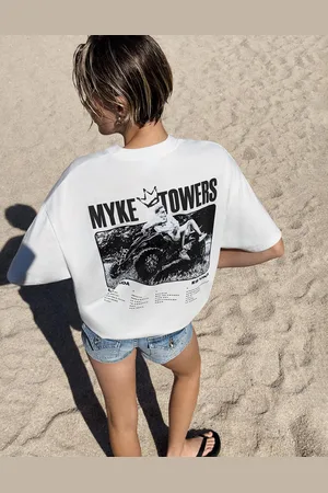 Bershka Maglietta Myke Towers A Maniche Corte Con Stampa Donna L