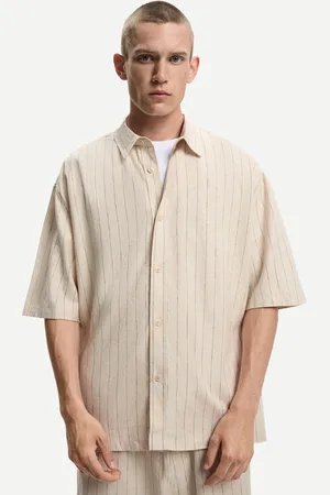 Bershka Camicia A Maniche Corte In Misto Lino Uomo Xs