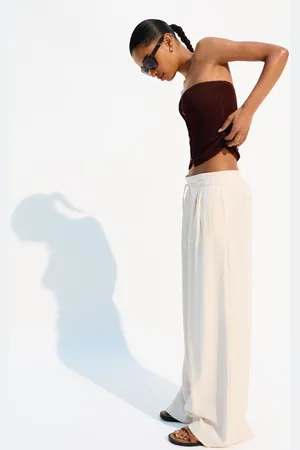 Bershka Pantaloni Wide Leg Morbidi Con Pieghe Donna Xs