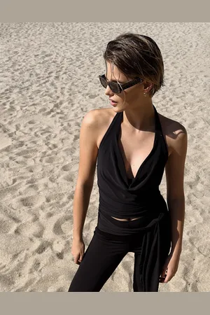Bershka Top Halter Scollo Drappeggiato Donna S