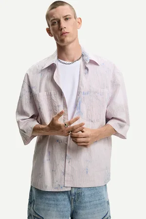 Bershka Camicia Oversize A Righe Sbiancata Con Maniche Corte Uomo S