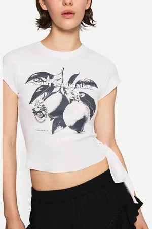 Bershka Maglietta A Maniche Corte Con Nodo E Stampa Donna M