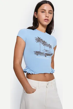 Bershka Maglietta A Maniche Corte Con Volant E Stampa Donna M