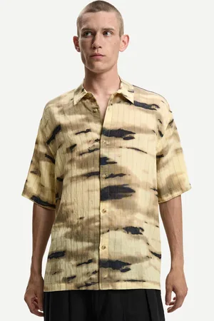 Bershka Camicia Maniche Corte Texture Stampa Uomo M