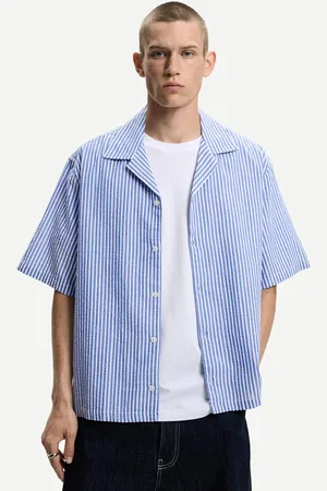Bershka Camicia A Maniche Corte Boxy A Righe Con Texture Uomo Xs
