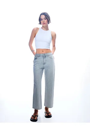 Bershka Jeans Straight Cropped Brillanti Donna 46 (Eu 42)