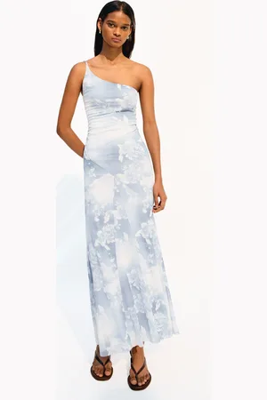 Bershka Vestito Maxi In Tulle Asimmetrico Stampato Donna S