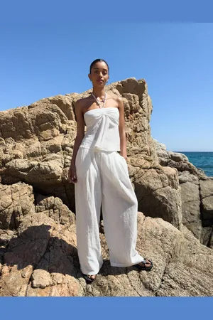 Bershka Pantaloni Wide Leg Semplici Con Pinces Donna Xs
