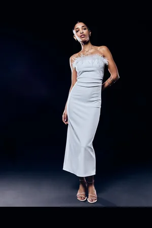 Bershka Vestito Midi A Fascia Con Piume Donna M