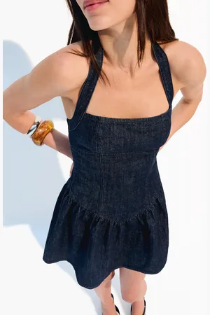 Bershka Vestito In Denim Mini A Palloncino Donna L