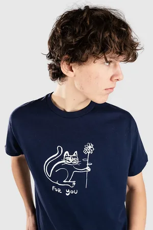 Autumn Headwear Happy Cat T-Shirt blu
