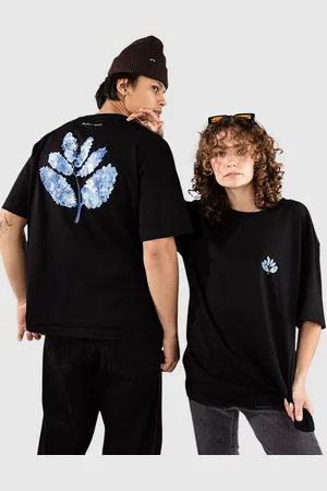 blue flowers Magenta X T-Shirt nero