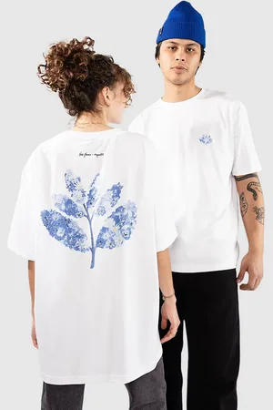 blue flowers Magenta X T-Shirt bianco