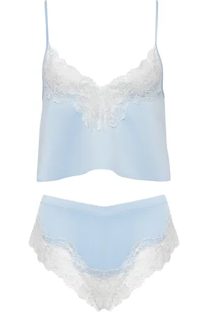 BlueBella Bluebella Isabella Set Top e Short in Raso Luxe Azzurro Ghiaccio/Bianco