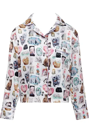 BlueBella Bluebella BB x Ashley Williams Camicia in Raso Luxe con Stampa Gattini