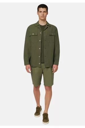 Boggi Milano Uomo Camicie - Camicia Over Camp Verde In ino, Uomo, , Taglia: