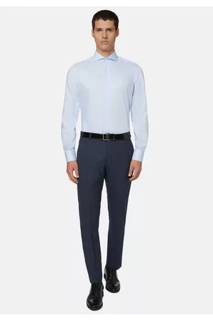 Boggi Milano Uomo Camicie casual - Camicia A Righe Azzurre In Twill Di Cotone Slim, Uomo, , Taglia: