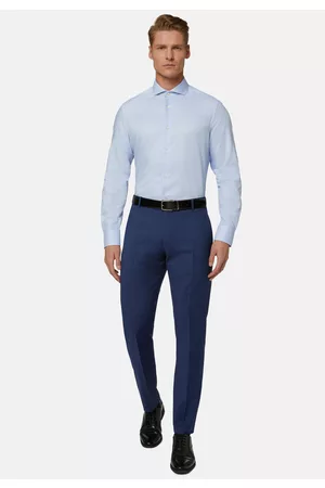 Boggi Milano Uomo Camicie casual - Camicia Azzurra In Cotone Dobby Slim Fit, Uomo, , Taglia: