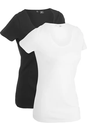 bonprix Donna T-shirt sportive - T-shirt sportiva lunga (pacco da 2) (Nero)