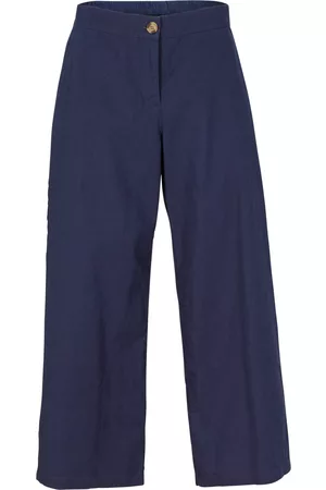 bonprix Donna Pantaloni culottes - Pantaloni culotte in misto lino con cinta comoda (Blu)