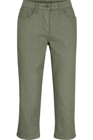 bonprix Donna Pantaloni capri - Pinocchietto super elasticizzato (Verde)