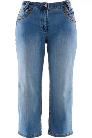 bonprix Donna Jeans slim & sigaretta - Jeans capri in cotone con cinta comoda slim fit (Blu)