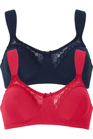 bonprix Donna Con ferretto - Reggiseno senza ferretto (pacco da 2) con cotone biologico (Rosso)