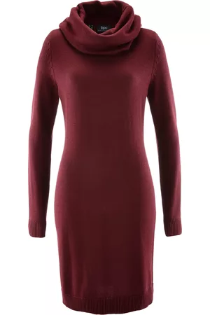 bonprix Donna Vestito maglione collo alto - Abito in maglia a collo alto (Rosso)