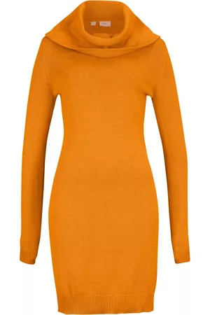 bonprix Donna Vestito maglione collo alto - Abito in maglia a collo alto (Arancione)