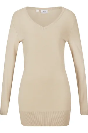 bonprix Maglione lungo basic in filato fine con scollo a V
