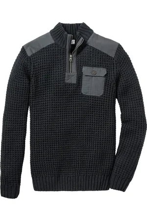 bonprix Maglione in filato grosso con cerniera e applicazioni in tessuto