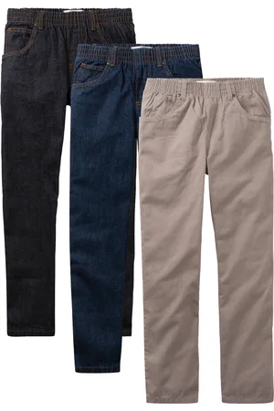 bonprix Pantaloni regular fit con elastico in vita in puro cotone, straight (pacco da 3)