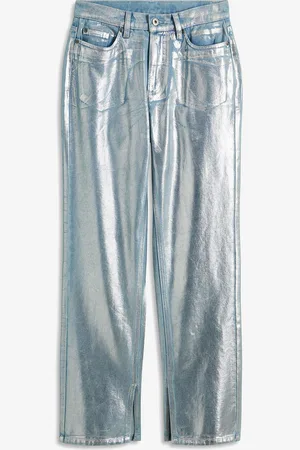 bonprix Jeans straight con effetto lucido, a vita alta