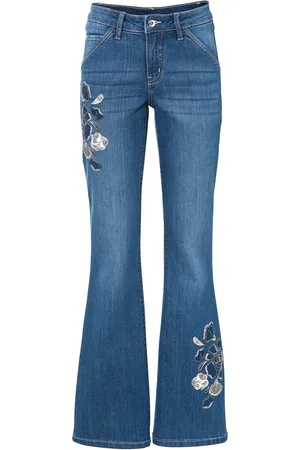 bonprix Jeans a zampa con ricami floreali