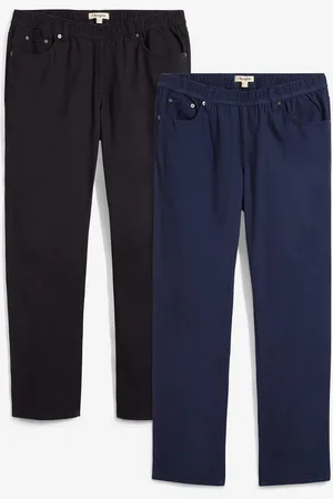 bonprix Pantaloni con elastico in vita in puro cotone regular fit, straight (pacco da 2)