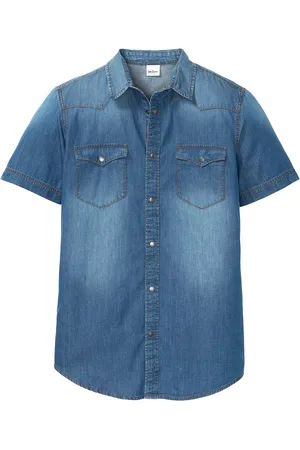 bonprix Camicia a maniche corte in jeans di puro cotone biologico, slim fit