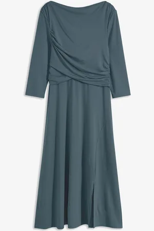 bonprix Abito midi drappeggiato con maniche a 3/4
