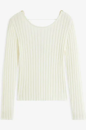 bonprix Maglione a coste con bordatura di perle decorativa