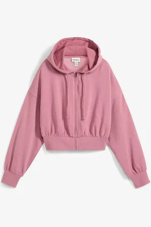 bonprix Felpa con zip e cappuccio cropped in morbido misto cotone