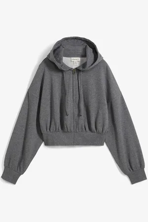 bonprix Felpa con zip e cappuccio cropped in morbido misto cotone