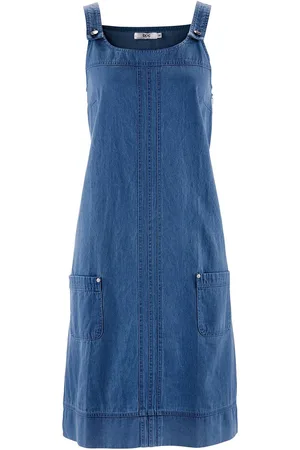 bonprix Abito salopette al ginocchio in jeans di cotone