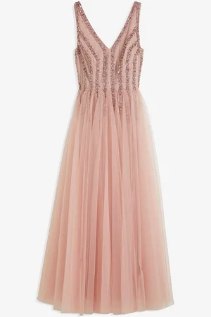 bonprix Abito lungo in fine tulle con ricami e paillettes