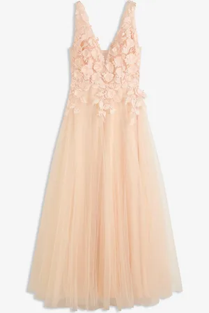 bonprix Abito lungo in tulle con fiori applicati